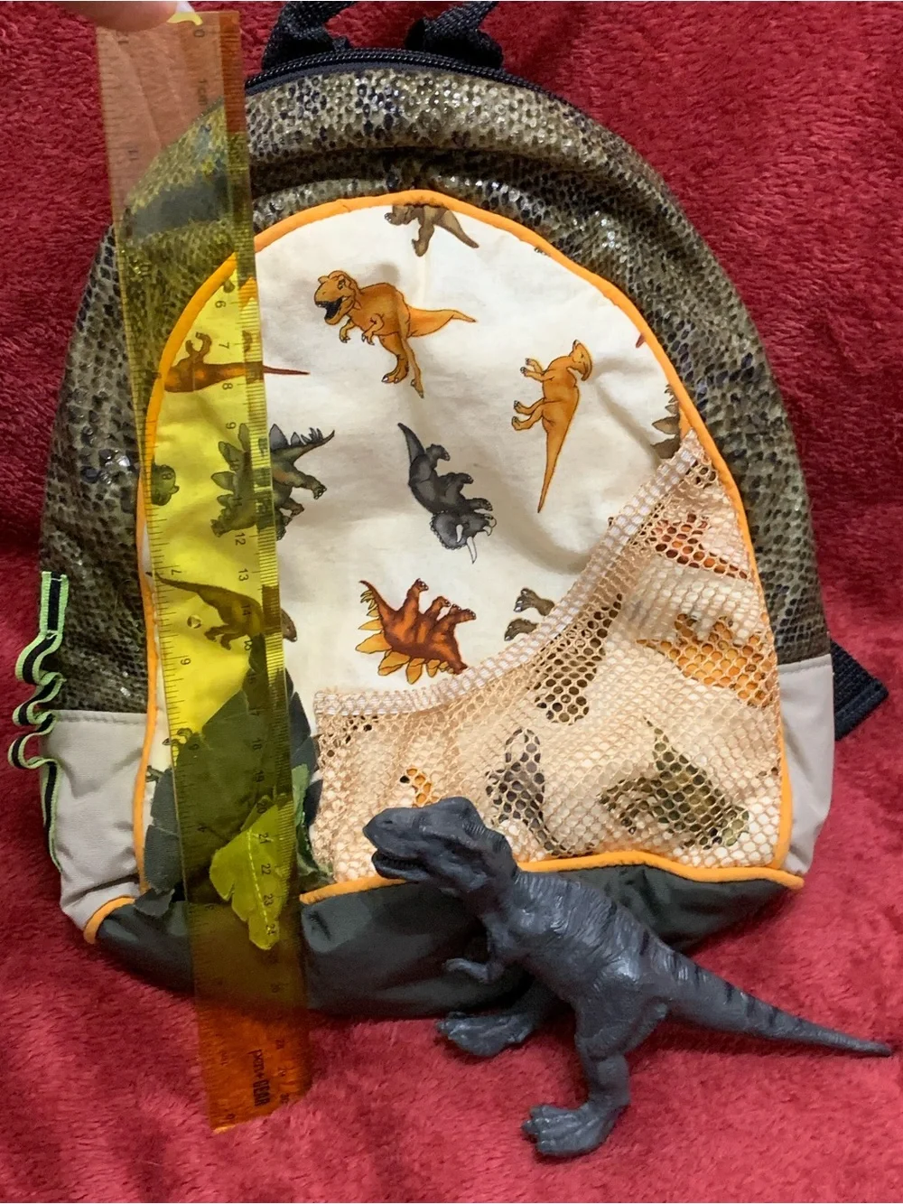 Kids Dinosaur Print Backpack - Cream & Green